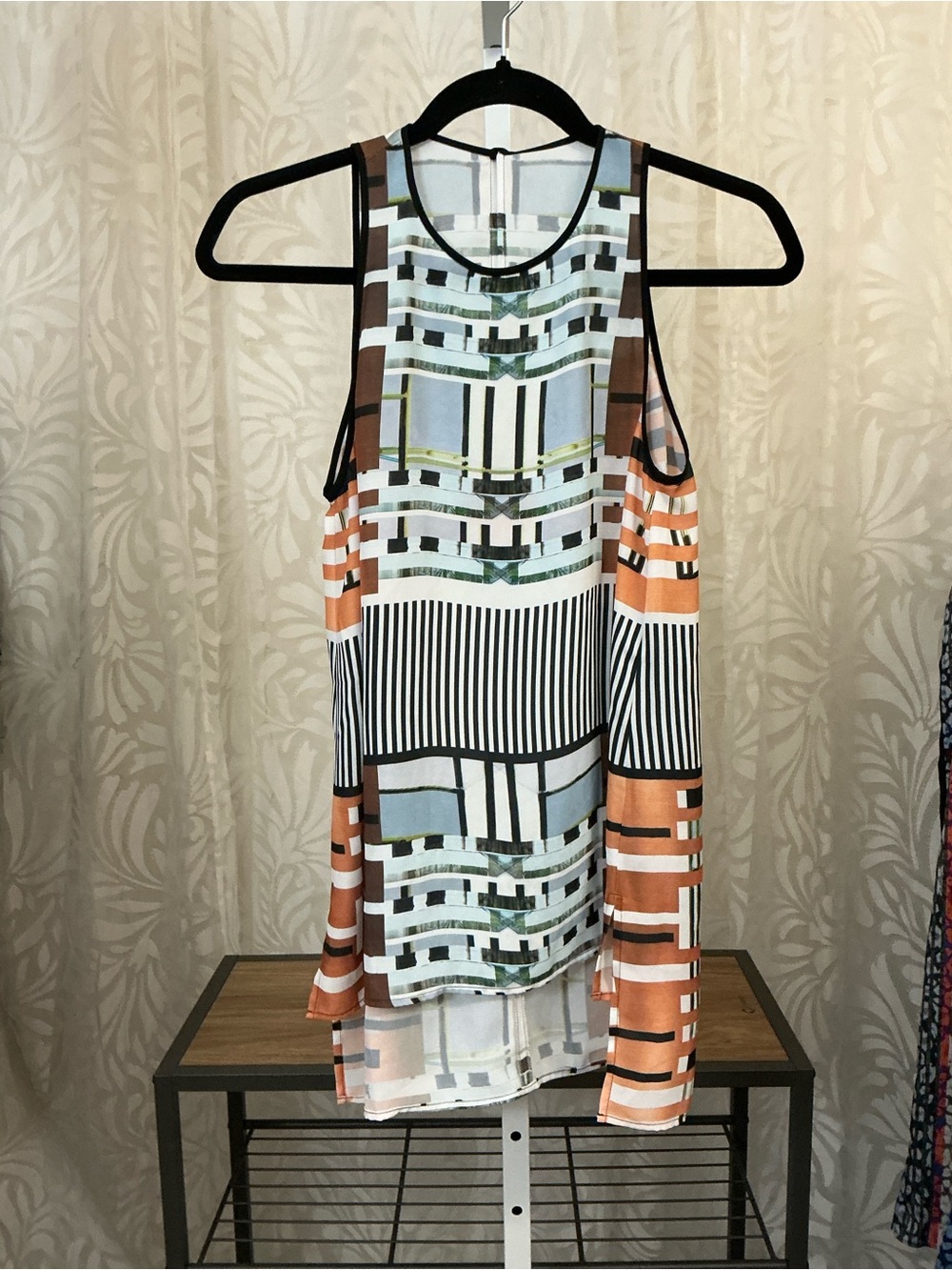 Clover Canyon Geometric Print Sleeveless Top - White, Black, Orange, Blue, Brown